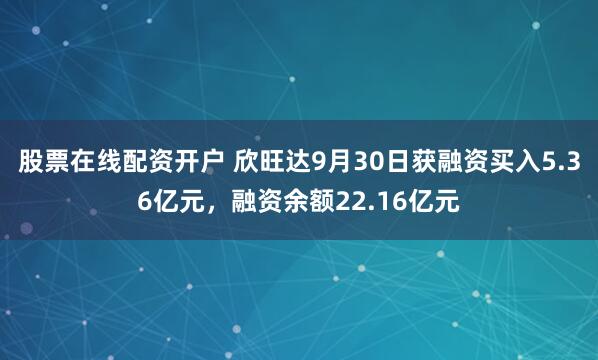 股票在线配资开户 欣旺达9月30日获融资买入5.36亿元，融资余额22.16亿元